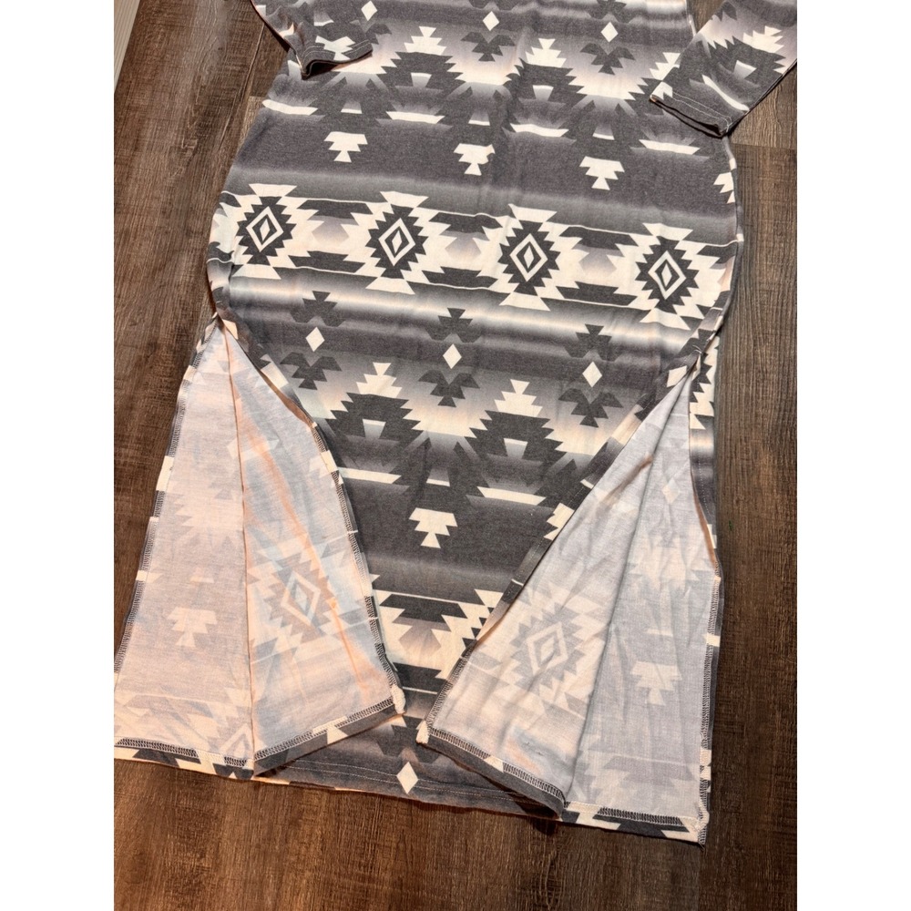 Wrangler Retro Womens Grey Aztec Print Long Sleeve Maxi Dress Side Slit Large - Picture 2 of 7